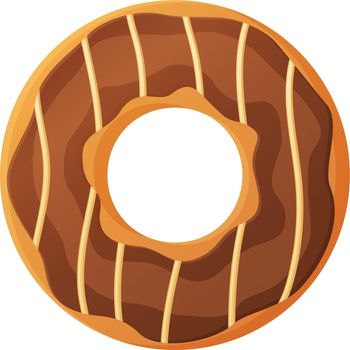 Bright doughnut with chokolate glaze and caramel. No diet day symbol, unhealthy food, sweet fastfood, sugar snack, extra calories concept. Stock vector illustration isolated on white background in cartoon style