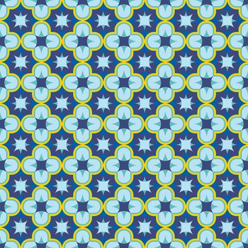 Blue seamless antique arabesque patern. oriental arabic or moroccan ornament mosaic. Can be used as bathroom tile, wallpaper, fabric texture, background. Stock vector illustration