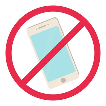 No phone sign. Red smartphone prohibited rule symbol.Turn off telephone, no allowed concept. Stock vector iilustration in cartoon style isolated on white