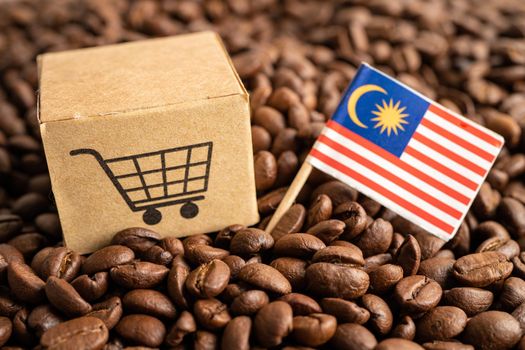 Malaysia flag on coffee bean, import export trade online commerce concept.