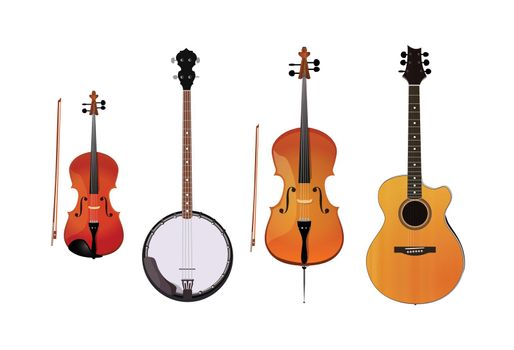 Set of orchestra and folk instruments