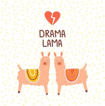 Cute pink drama lama illustration Print in flat hand drawn style