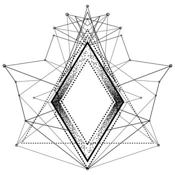 Black frame. Sacred Geometry. Ayurveda symbol of harmony and balance, and universe. Tattoo flesh design, yoga logo. Boho print, poster, t-shirt textile. Isolated vector illustration.
