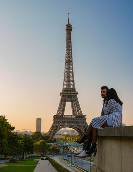 Eiffel tower at Sunrise in Paris France, Paris Eifel tower on a summer day