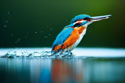 Beautiful kingfisher catching a fish. 3D illustration