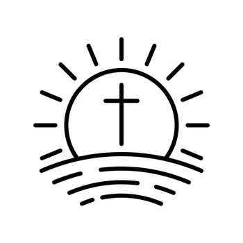 Sunrise icon with cross. Church logo icon. Religious symbol