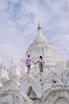 Mandalay Myanmar, Hsinbyume Pagoda, a famous buddhist temple painted in white, located close to Mandalay, Myanmar