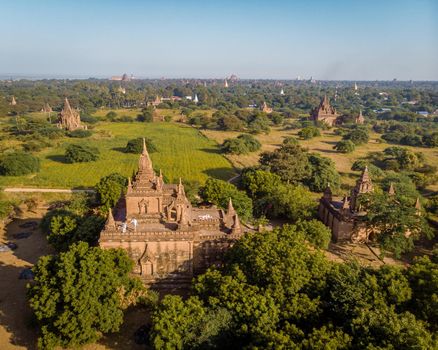 Bagan Myanmar, Pagodas and temples of Bagan, in Myanmar, formerly Burma, a world heritage site during sunrise