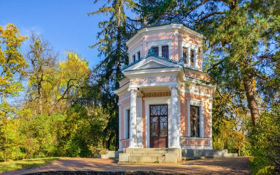 Pavilion on the island in the Sofiyivsky arboretum. Uman, Ukraine