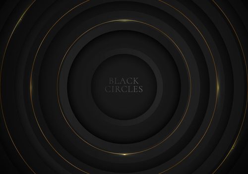 Elegant modern black circles background with golden line and lighting luxury style