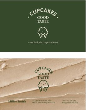 Bakery business card template vector in green and beige with frosting texture