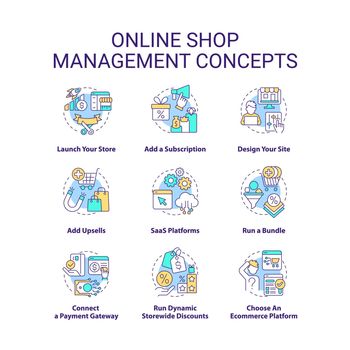 Online shop management concept icons set
