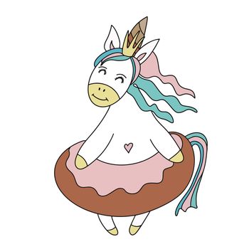 Cute princess pony unicorn. Colorful illustration isolated on white background.