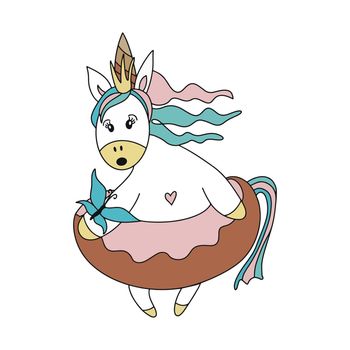 Cute cartoon unicorn. Illustration depicting the emotion of surprise. White background.