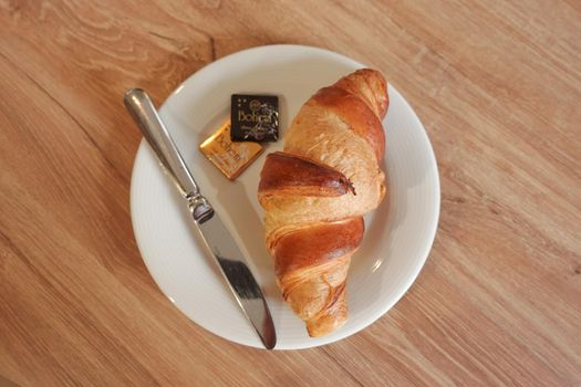 Some chocolate and croissant on the plate