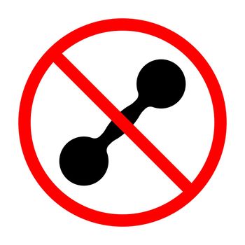 Dumbbell ban sign. Dumbbell is forbidden. Prohibited sign of dumbbell.