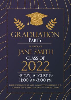 Dark with gold glitter Graduation party 2022 invitation