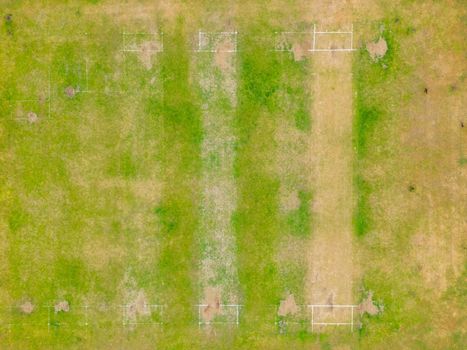 Aerial view of cricket green during drought.