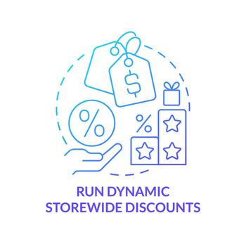Run dynamic storewide discounts blue gradient concept icon