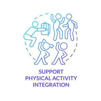 Support physical activity integration blue gradient concept icon