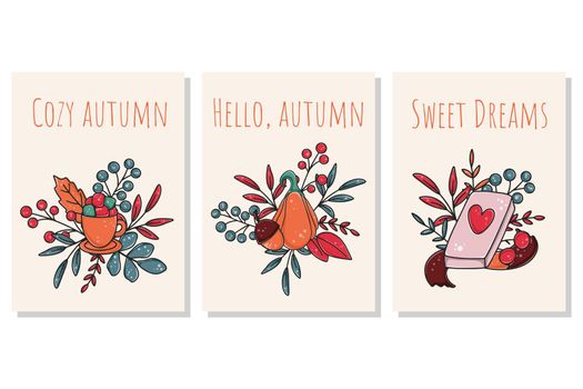 Set autumn cards with inscriptions