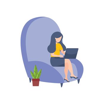 woman working with laptop on the sofa
