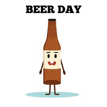 National Beer day. Funny bottle of beer. Flat vector illustration