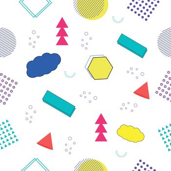 Memphis seamless pattern of geometric shapes for tissue and postcards