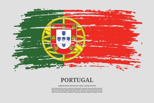 Portugal flag with brush stroke effect and information text poster, vector