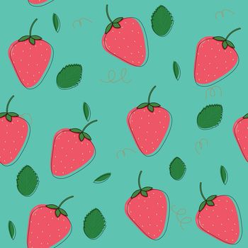 Strawberry seamless vector pattern. Red strawberry with leaves