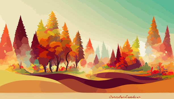 forest in autumn beautiful landscape geometric illustration