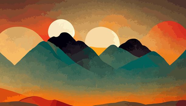 Holiday Sunset at mountains flat design poster artwork