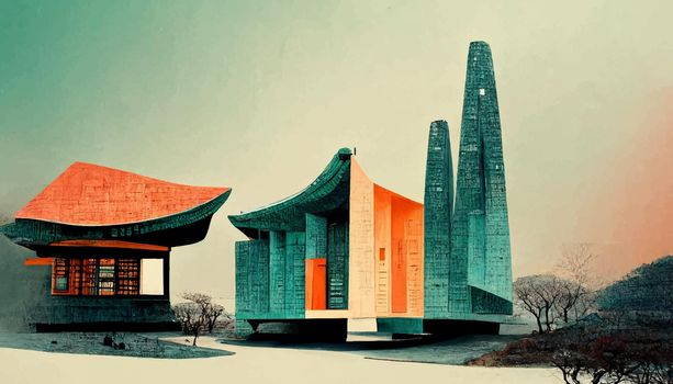 Korean architecture illustration. amazing korean architecture.