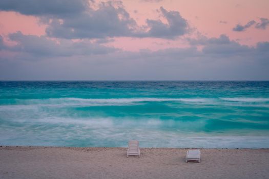 Cancun idyllic caribbean beach at sunset, Riviera Maya, Mexico