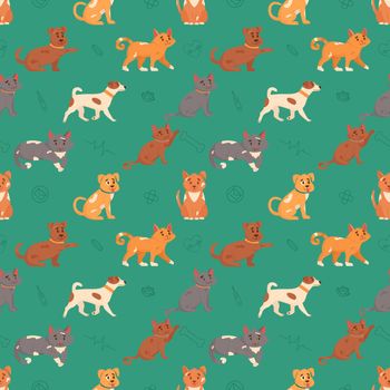 Dogs and cats seamless pattern. Flat vector illustration