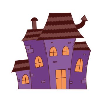 Halloween haunted house. Trick or treat concept. Vector illustration in hand drawn style