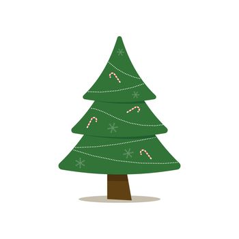 Christmas tree with tree ball and tree toy. Flat vector illustration