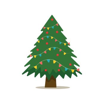 Christmas tree with tree ball and tree toy. Flat vector illustration