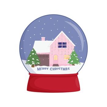 Snow globe with a town. Winter wonderland scenes in a snow globe.