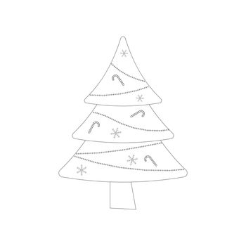 Christmas tree with tree ball and tree toy. Color book. Flat vector illustration