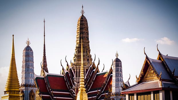 Golden Stupa of Temple of the Emerald Buddha.  Wat Phra Si Rattana Satsadaram.  Wat Phra Kaew. landmark of Bangkok Thailand