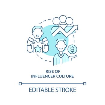 Rise of influencer culture turquoise concept icon