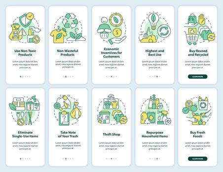 Zero waste living and business onboarding mobile app screen set
