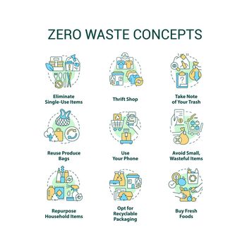 Zero waste concept icons set