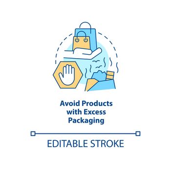 Avoid products with excess packaging concept icon