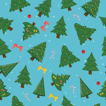 Christmas tree with tree ball and tree toy seamless pattern. Flat vector illustration