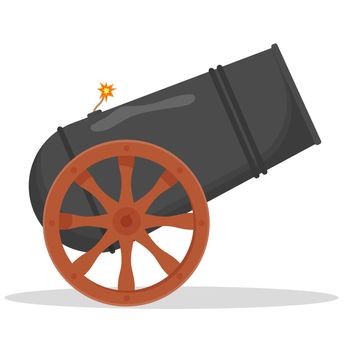 Ancient cannon isolated on a white background. Flat vector illustration