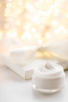 Luxury face cream jar and holiday glitter