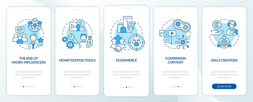 Creator economy trends blue onboarding mobile app screen