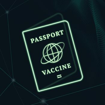 Covid-19 vaccine certificate passport vector green neon graphic